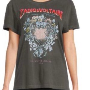 Zadig & Voltaire Charcoal Tee with Pink Text